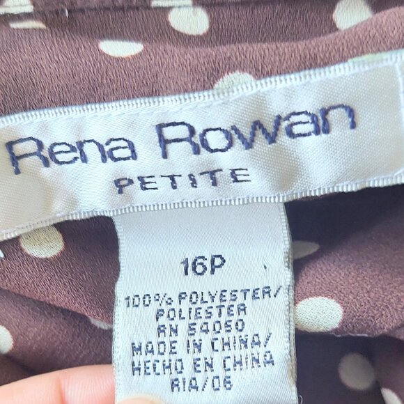 Rena Rowan Petites Sz 16P Short Sleeve Sheer Top Brown White Polka Dot - Picture 9 of 10